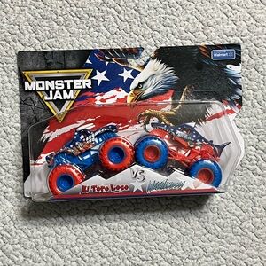 Monster Jam Stars and Stripes die-cast truck set El Toro Loco and Megalodon